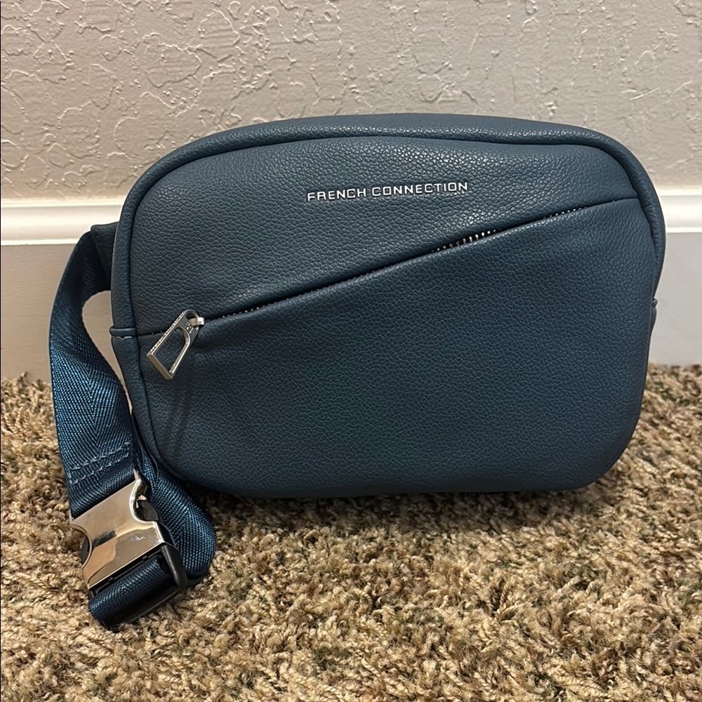 French Connection Navy Leather Crossbody Buckle Belt Bag